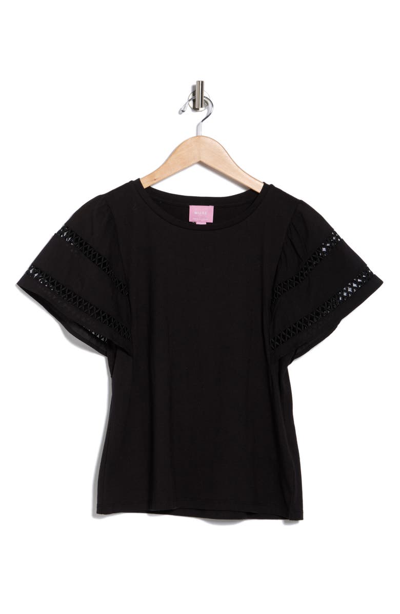 Muse Flutter Sleeve Cotton Top, Alternate, color, Black