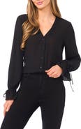 CeCe Tie Cuff Button-Up Top