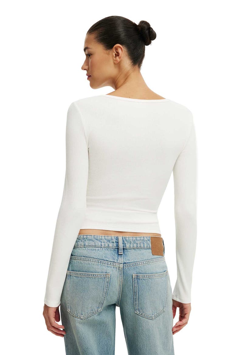 Women's Blake Scoop Henley Long Sleeve, Alternate, color, Vintage White