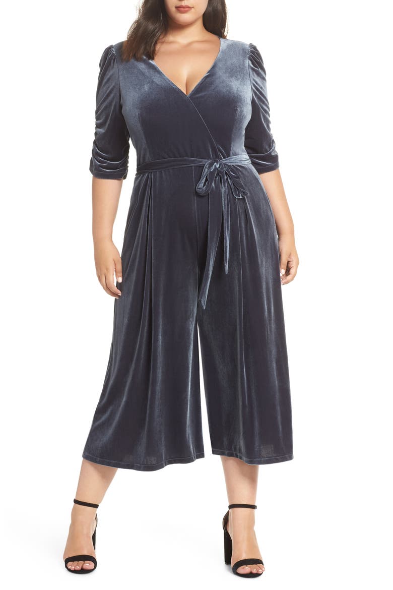 Velvet Culotte Jumpsuit, Main, color, GREY PHANTOM