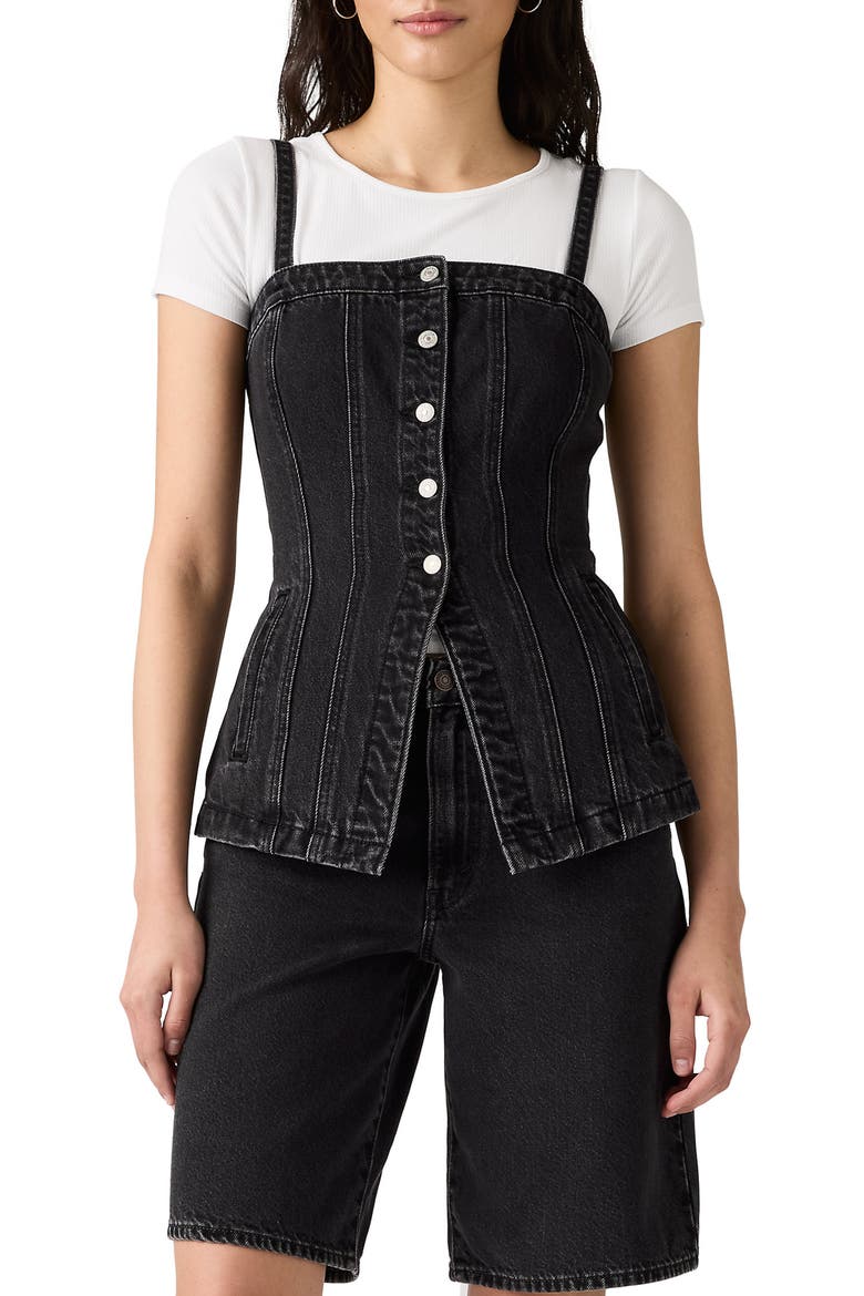 Tailored Denim Bustier Top, Main, color, OPEN MIND VEST