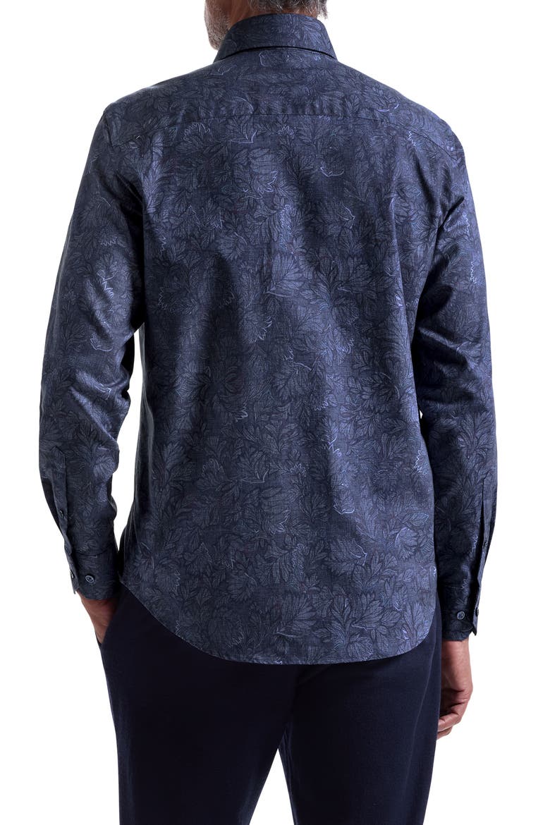 Alvin Shaped Fit Leaf Print Button-Up Shirt, Alternate, color, NIGHT BLUE