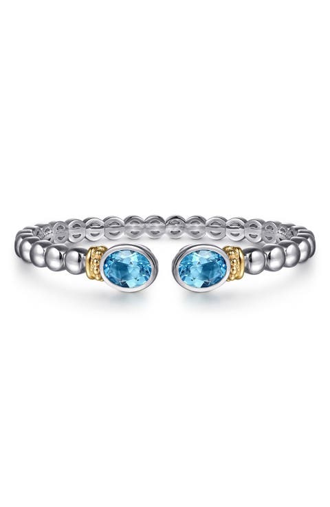 Bujukan 14k Gold & Sterling Silver Blue Topaz Bangle