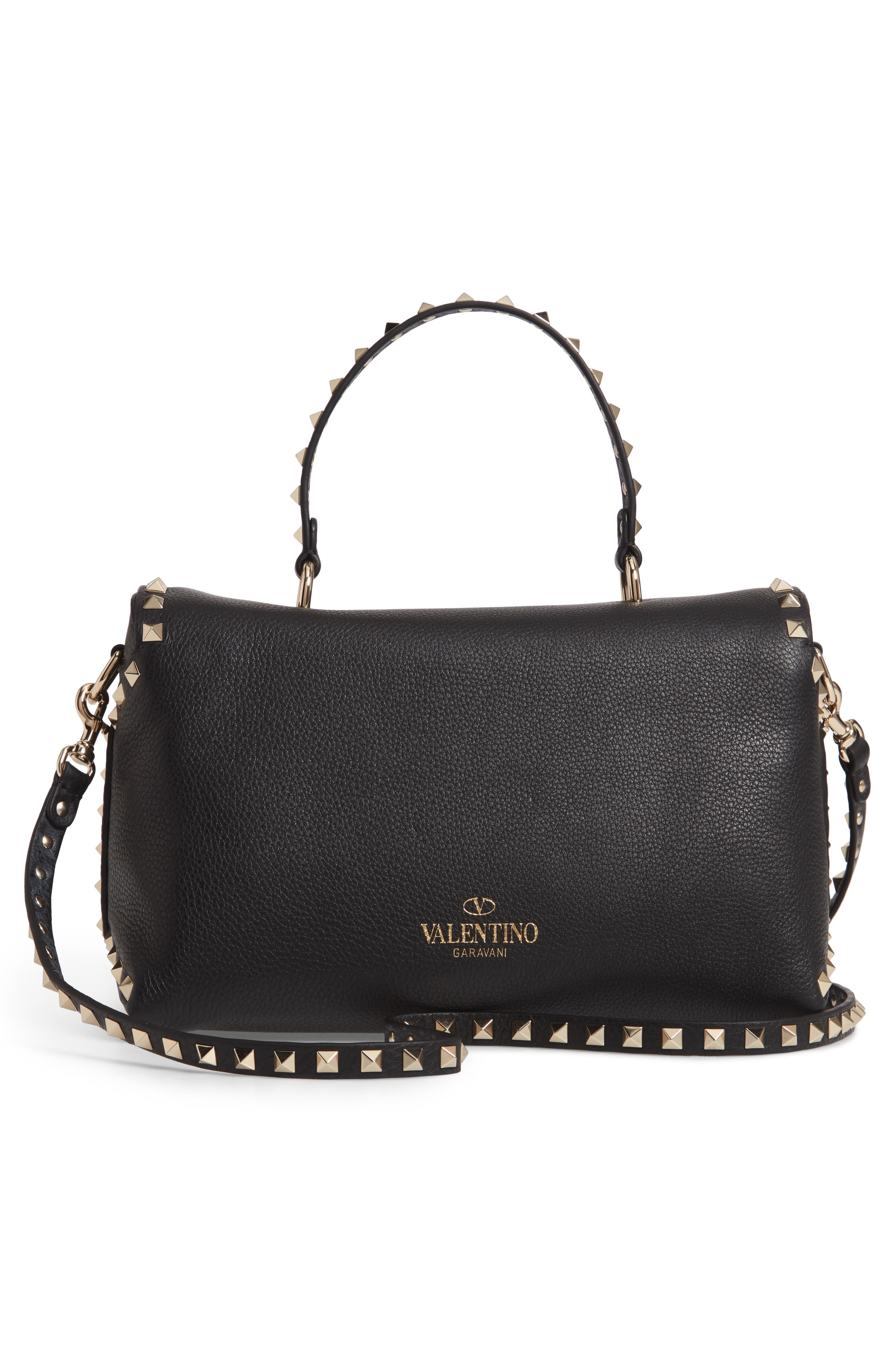 Valentino Garavani Rockstud Leather Top Handle Bag, Alternate, color, 