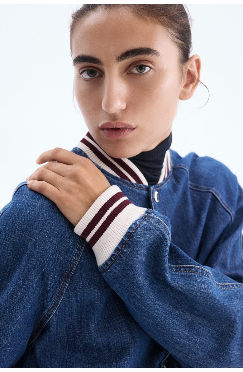 H&M Denim Bomber Jacket, Alternate, color, Denim Blue