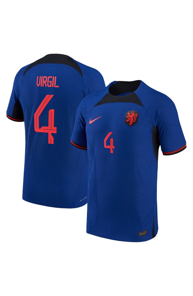 Nike Men's Nike Virgil Van Dijk Blue Netherlands National Team 2022/23 Away Vapor Match Authentic Player Jersey, Alternate, color, 