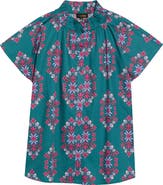 SUGARLIPS Patma Folklore Mock Neck Cotton Button-Up Top