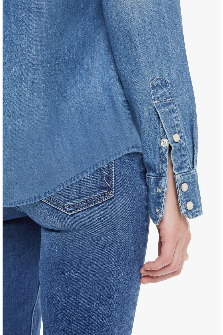 The Collar Club Denim Shirt Jacket with Removable Crochet Collar, Alternate, color, BROWNIE POINTS