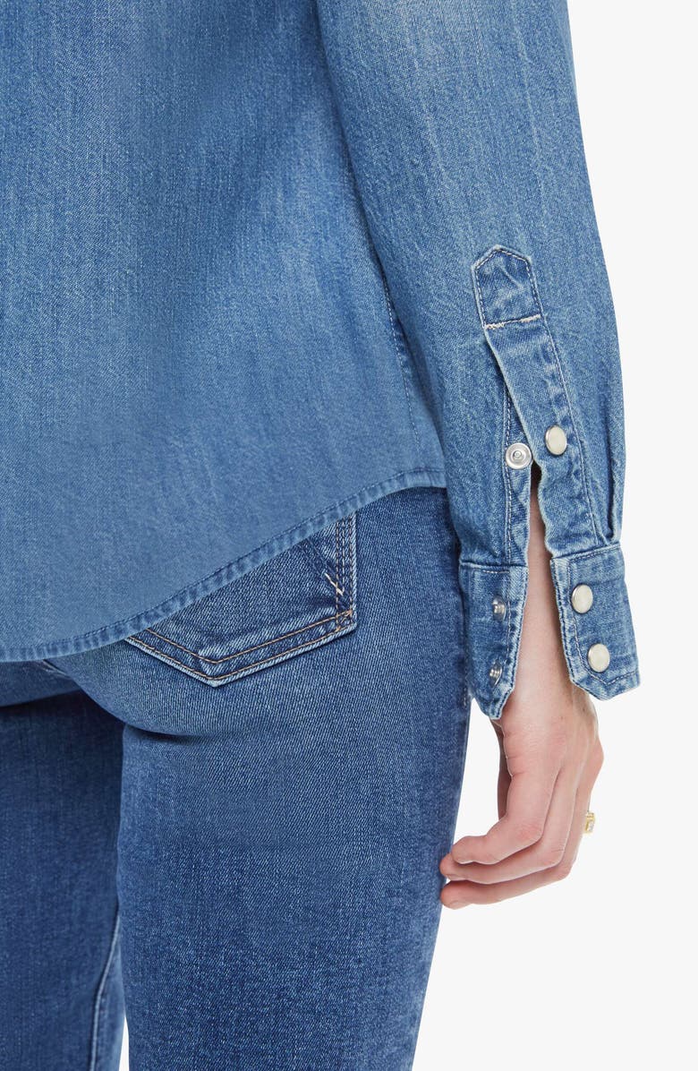 MOTHER The Collar Club Denim Shirt Jacket with Removable Crochet Collar, Alternate, color, Brownie Points