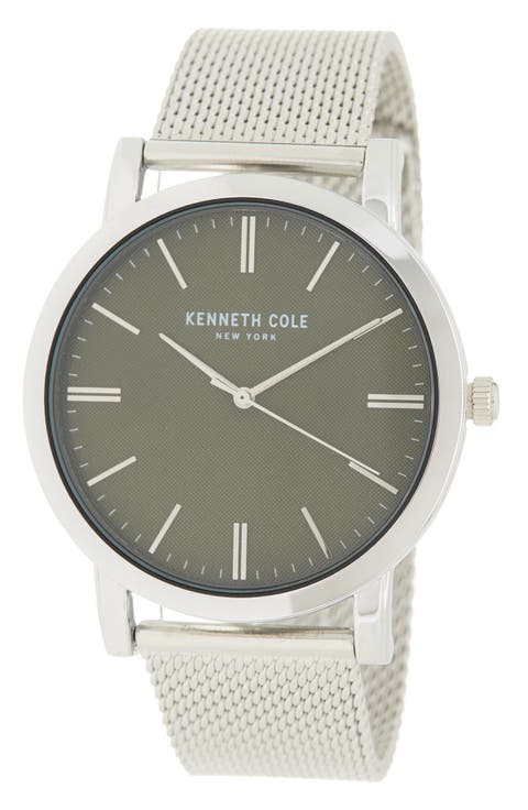 KENNETH COLE NEW YORK Men's 3-Hand Green Dial Mesh Bracelet Watch, 43.6mm