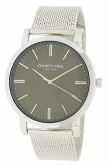 KENNETH COLE NEW YORK Men's 3-Hand Green Dial Mesh Bracelet Watch, 43.6mm