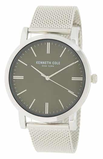 KENNETH COLE NEW YORK Men's 3-Hand Green Dial Mesh Bracelet Watch, 43.6mm