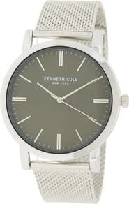 Kenneth Cole KENNETH COLE NEW YORK Men's 3-Hand Green Dial Mesh Bracelet Watch, 43.6mm