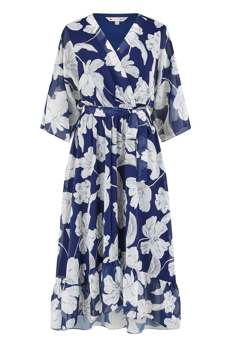 Midi Dip Hem Wrap Dress, Alternate, color, Navy