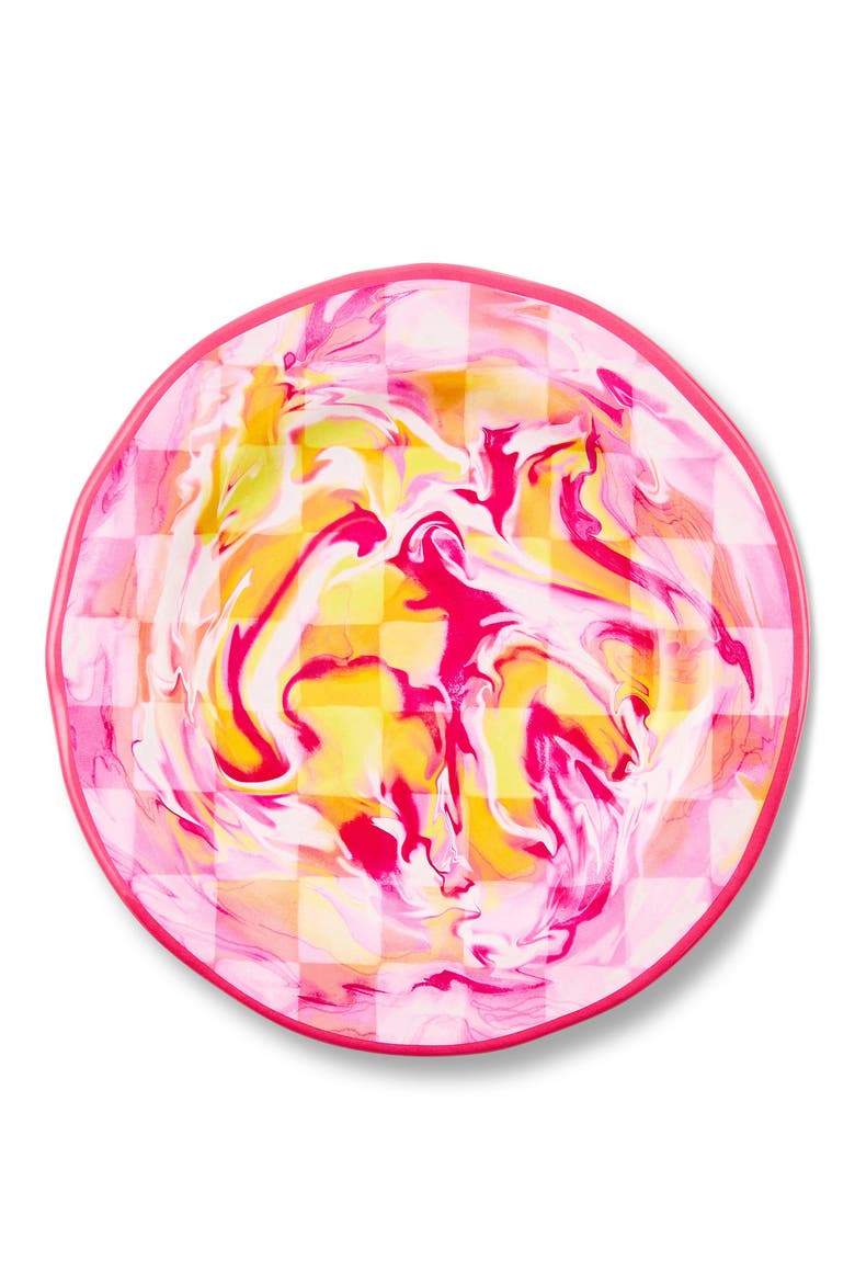 Set of 4 Pink Marble Check Melamine Salad Plates, Main, color, PINK