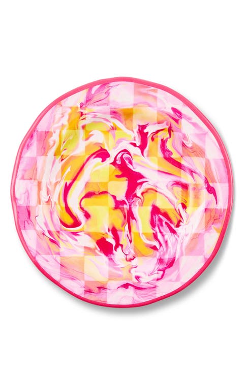 Set of 4 Pink Marble Check Melamine Salad Plates