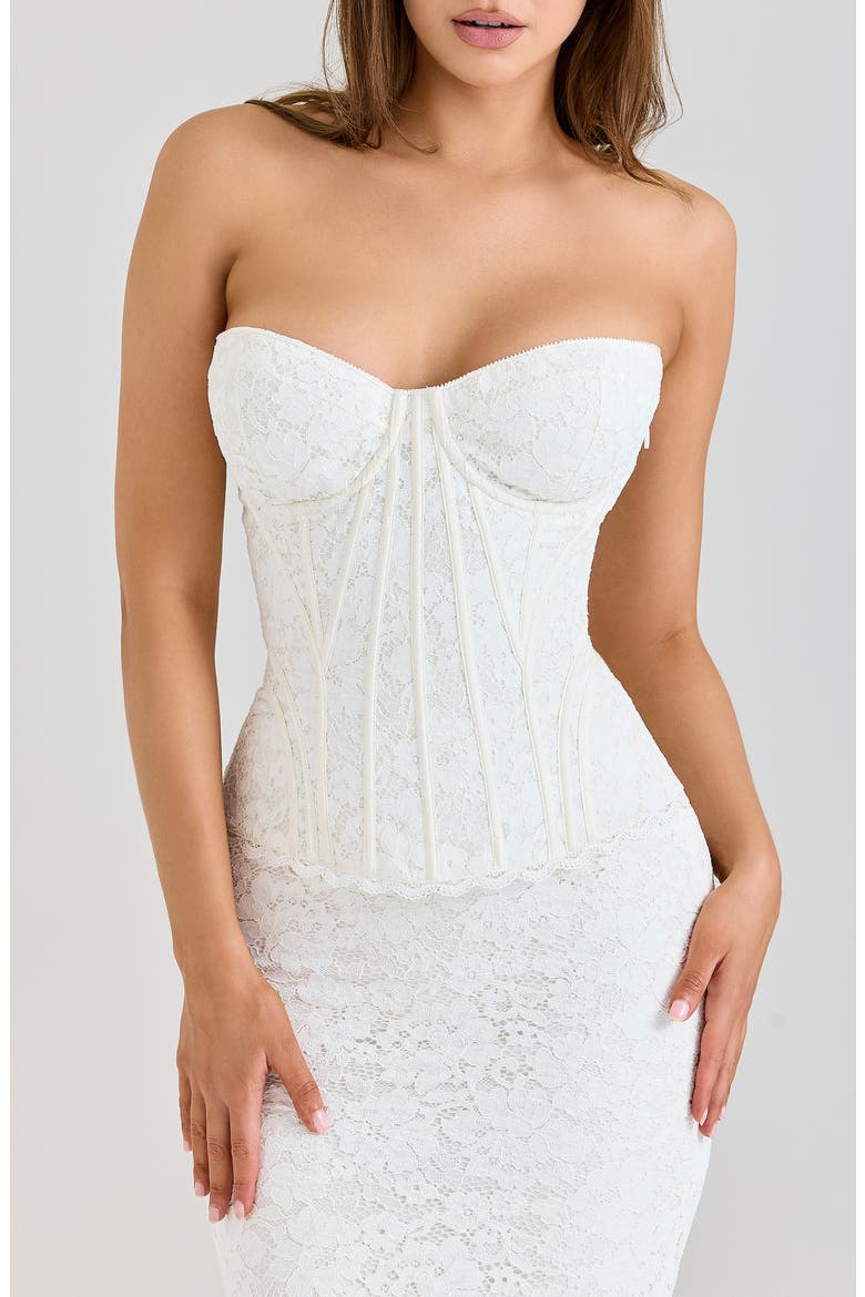 Solaine Lace Corset Gown, Alternate, color, IVORY