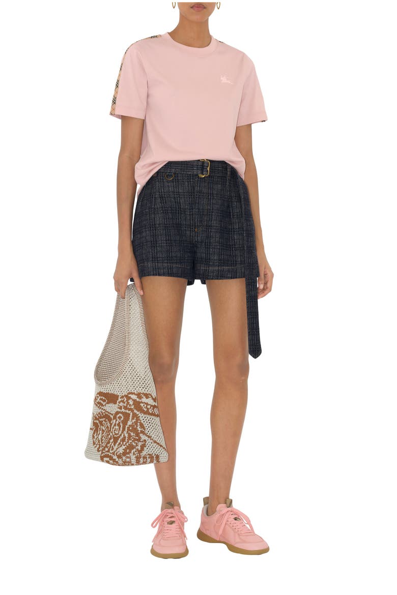 Check Trim Cotton T-shirt, Main, color, Bouquet pink