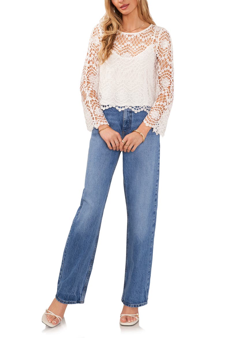 Open Stitch Lace Top, Alternate, color, ULTRA WHITE