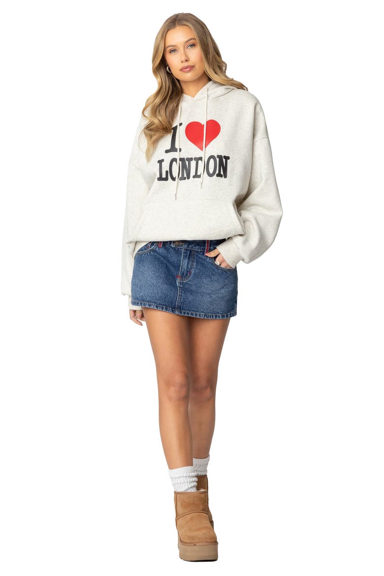 Oversize London Lover Graphic Hoodie, Alternate, color, GRAY-MELANGE