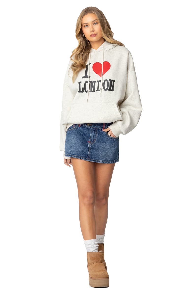 EDIKTED Oversize London Lover Graphic Hoodie, Alternate, color, Gray-Melange