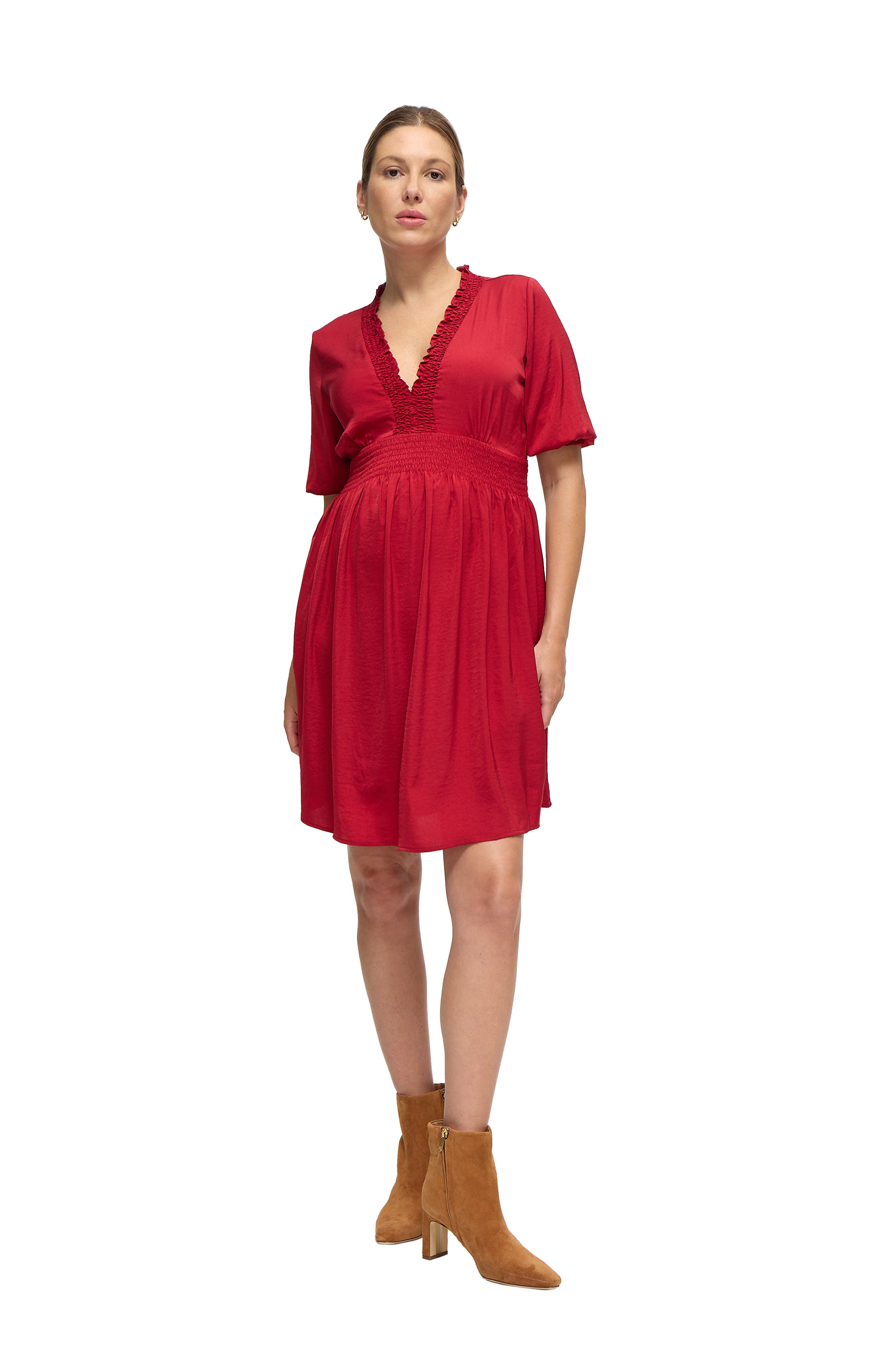 Ingrid & Isabel Deep V Short Maternity Dress in Red 