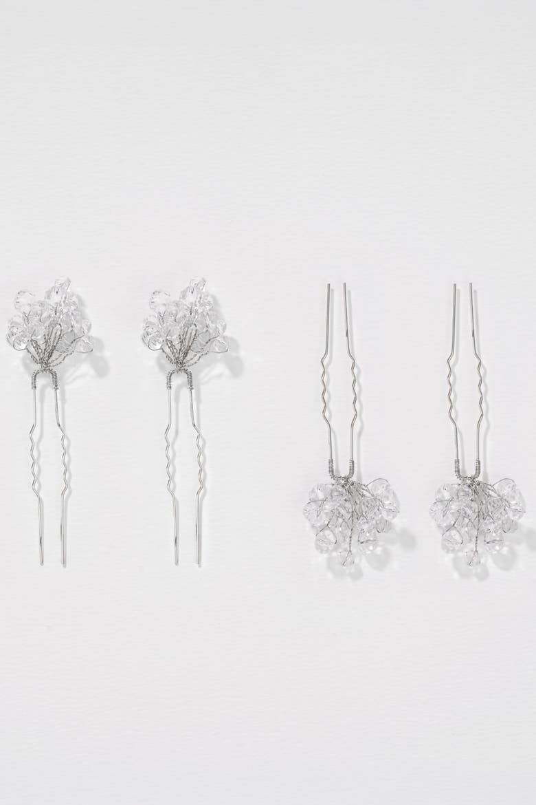 Set of 4 Crystal Pearl U Pins - Silver, Main, color, Metallic Silver