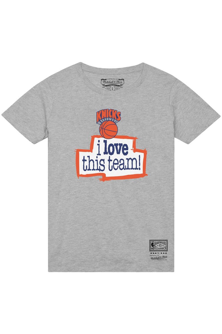 Men's Mitchell & Ness  Heather Gray New York Knicks I Love This Team T-Shirt, Alternate, color, Heather Gray