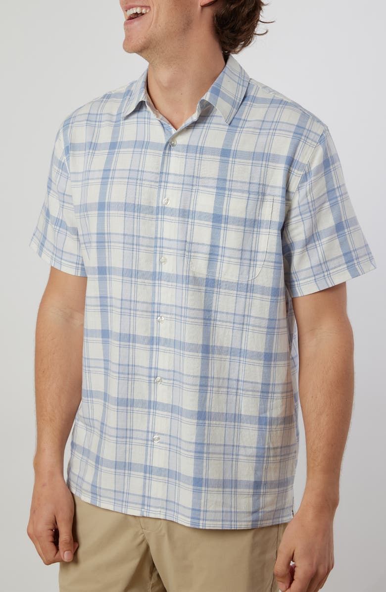 Rainforest Old Harbour Plaid Cotton Short Sleeve Button-Up Shirt, Main, color,