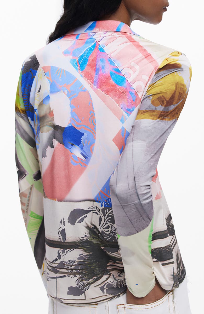 Desigual Abstract Print Button-Up Shirt, Alternate, color, White Multi