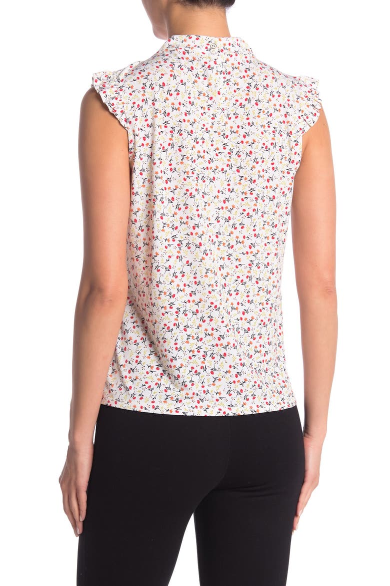Ruffle Cap Sleeve Printed Blouse, Main, color, IVORY CHEERFUL DITSY