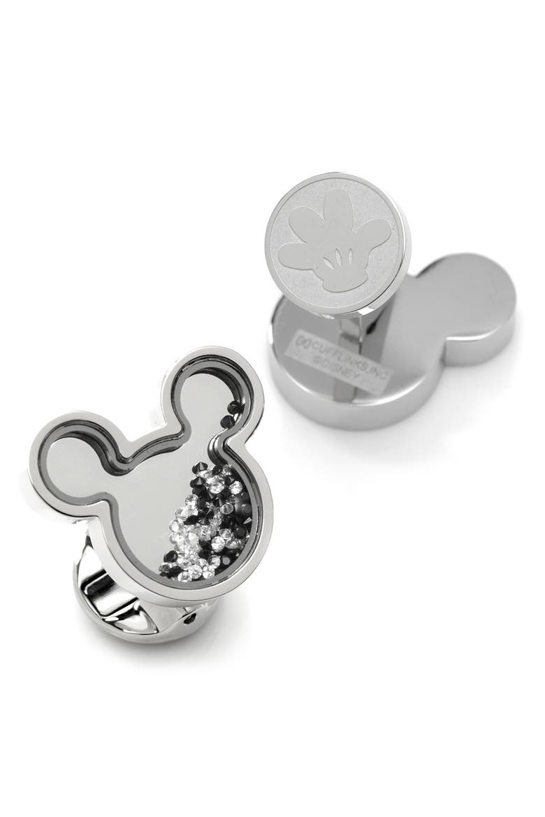 x Disney Mickey Silhouette Floating Crystals Cuff Links, Main, color, BLACK