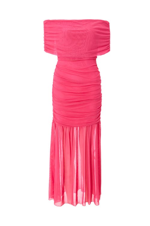 Quiz Bardot Mesh Maxi Dress In Hot Pink