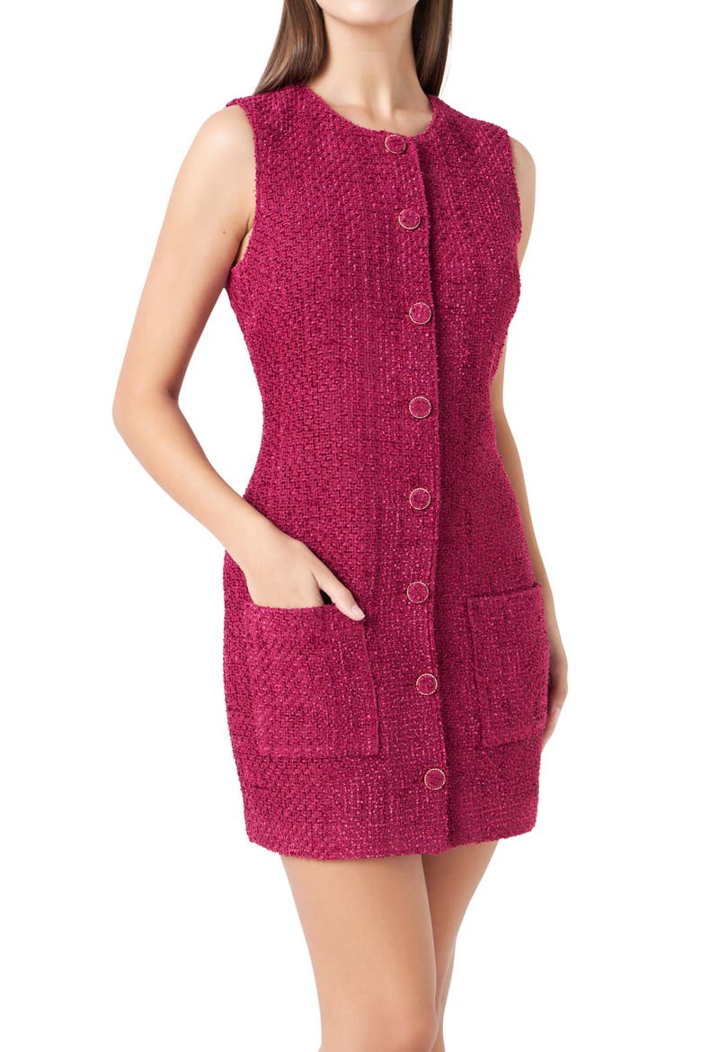 Sleeveless Tweed Minidress, Alternate, color, BORDEAUX