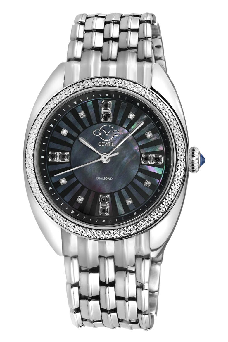 Palermo Black Mother of Pearl Dial Diamond Bracelet Watch, 35mm - 0.04ct., Main, color, SILVER