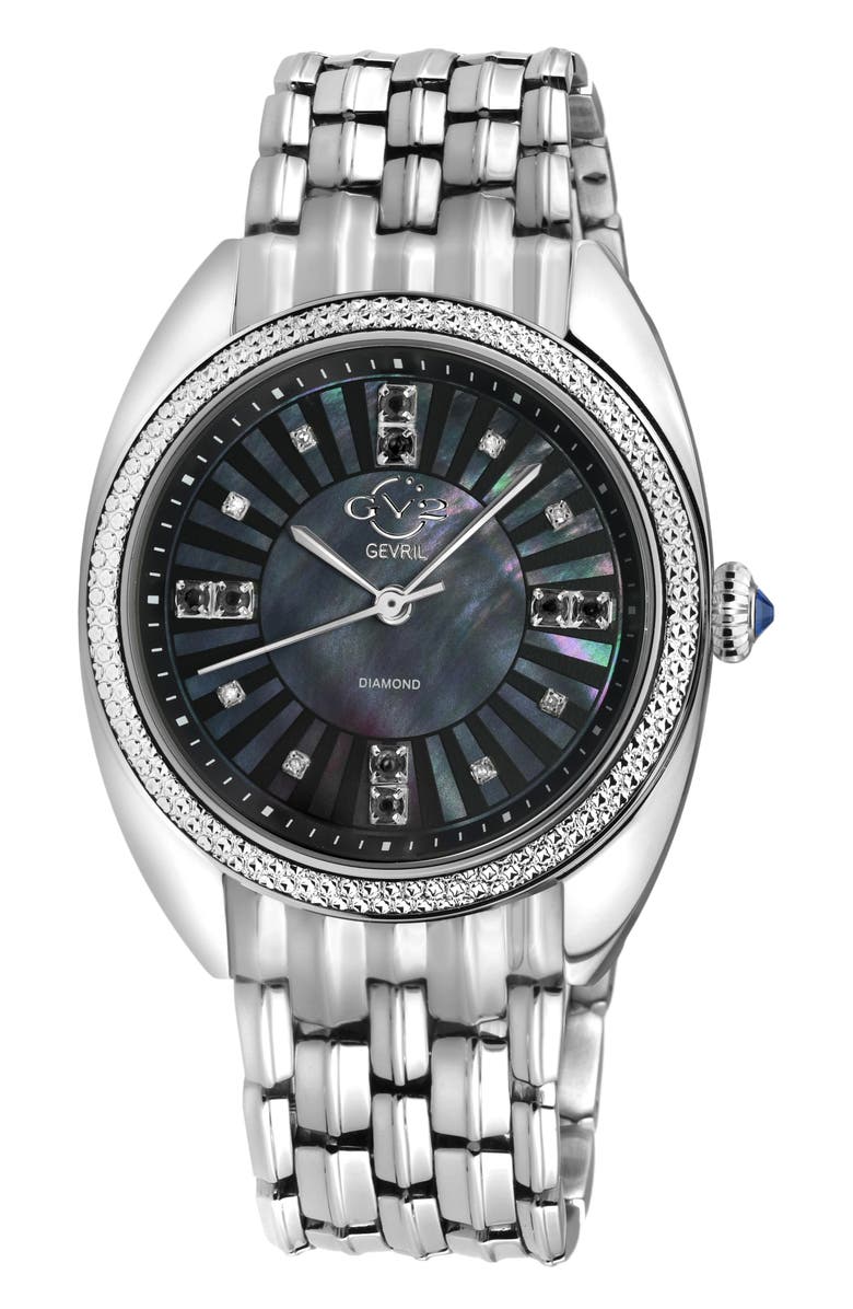 GV2 Palermo Black Mother of Pearl Dial Diamond Bracelet Watch, 35mm - 0.04ct., Main, color, Silver