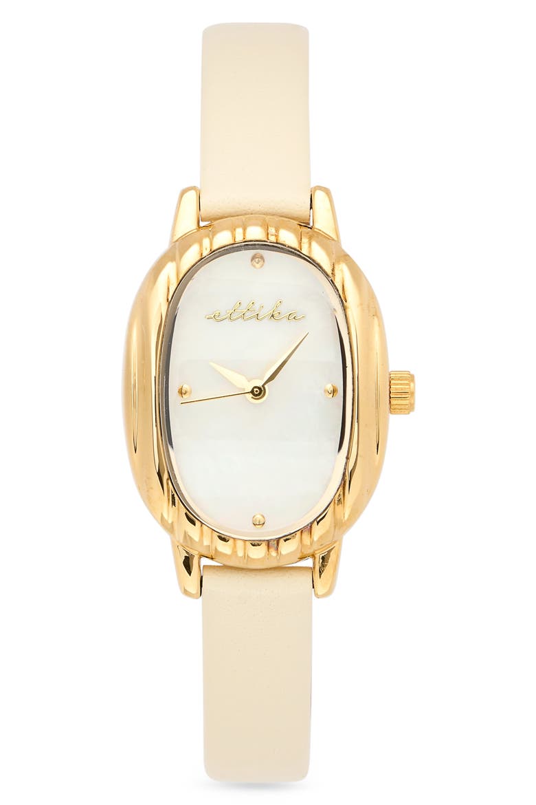 Timeless Texture Leather Strap Watch, 24mm x 32mm, Main, color, BONE