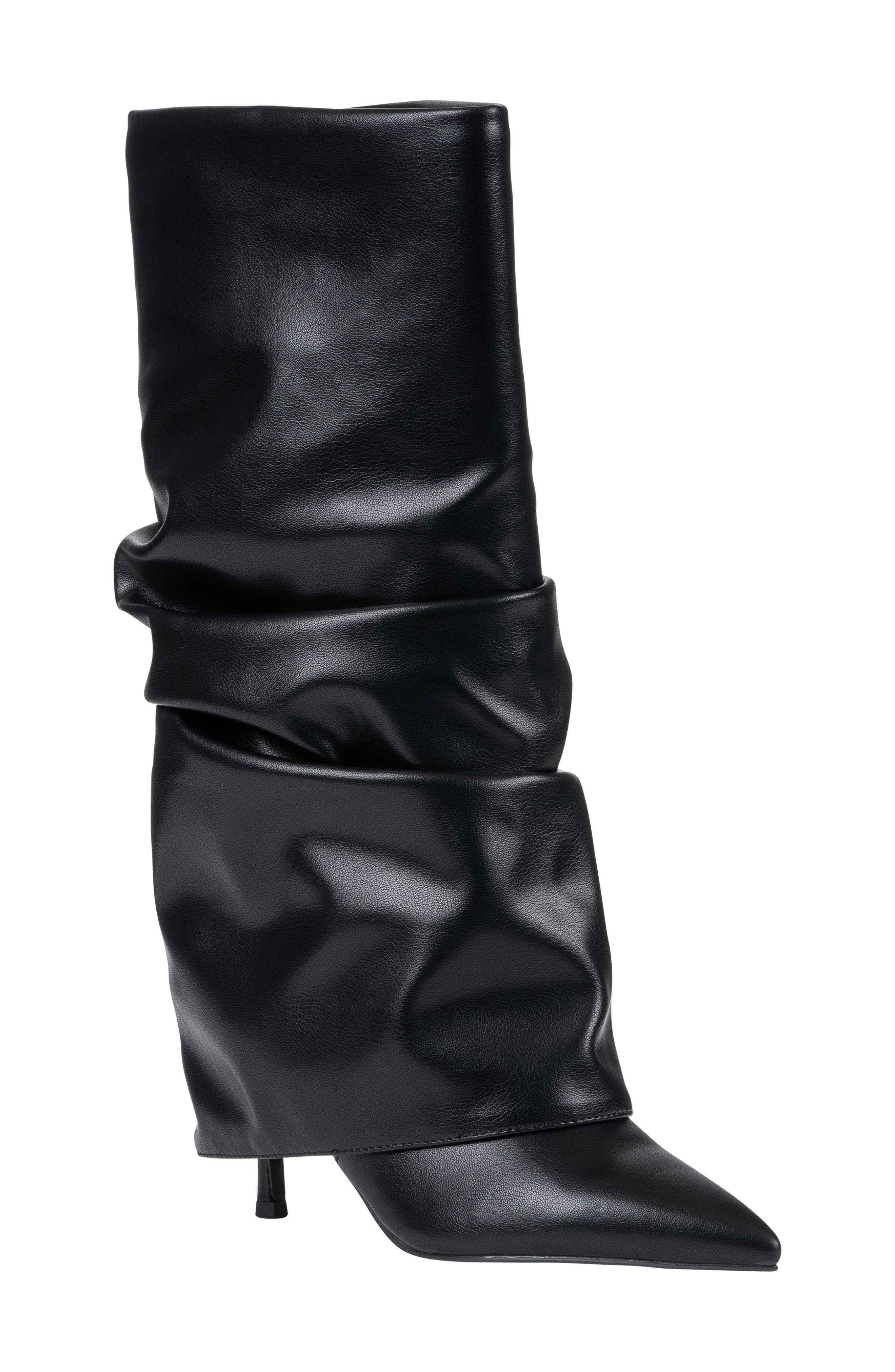 Axel Pointed Toe Faux Leather Slouchy Tall Boot, Main, color, BLACK