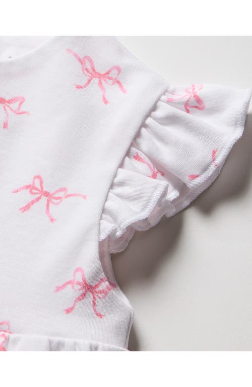 Petite Plume Bow Print Pima Cotton Romper In White/pink