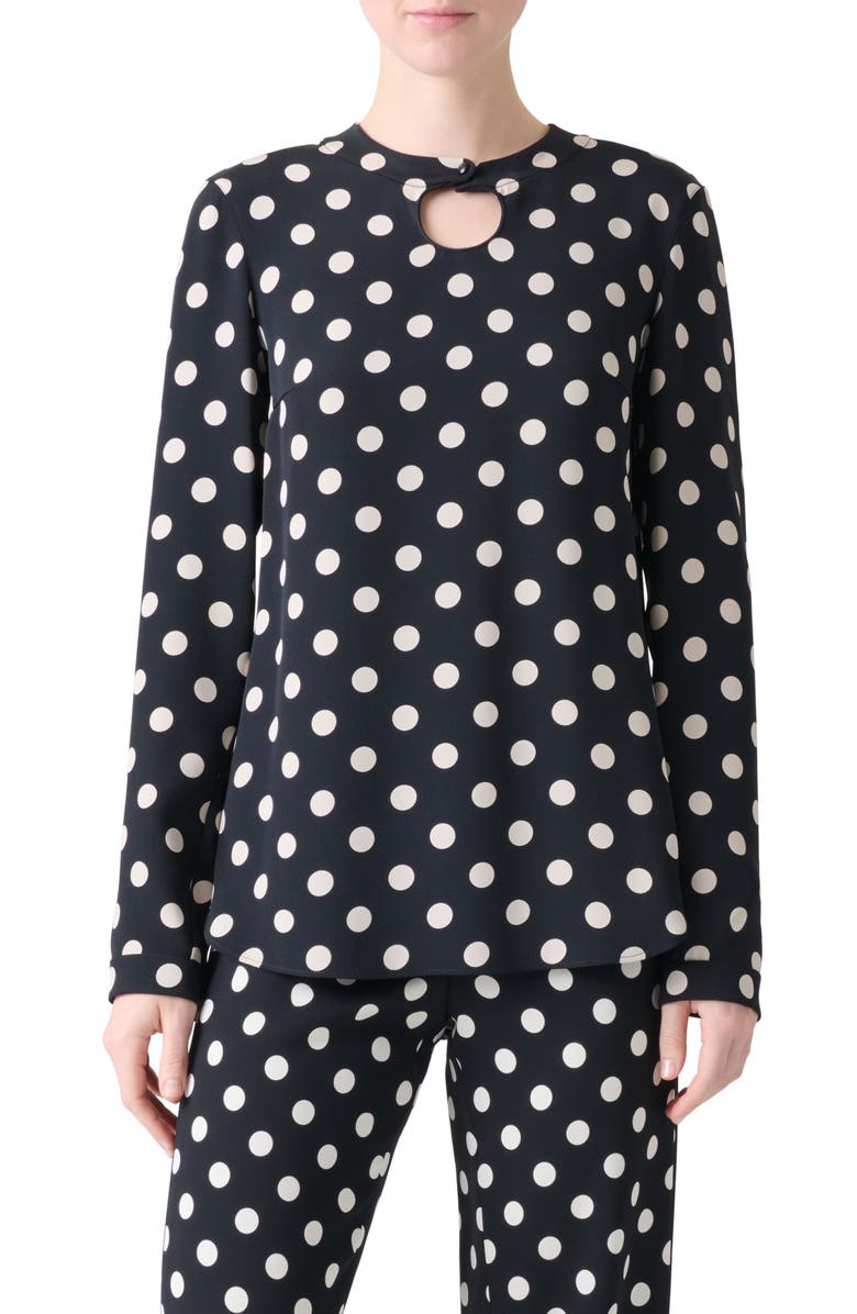 Akris punto Polka Dot Long Sleeve Top, Main, color, Black