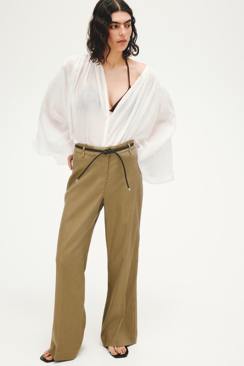 Linen-blend Bootcut Pants, Alternate, color, Khaki green