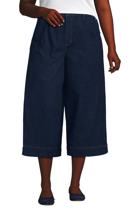 Denim Mid Rise Wide Leg Culotte Jeans