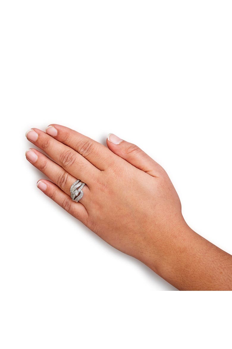 Silver 1/3 Cttw Diamond Crisscross Engagement Ring Bridal Set, Alternate, color, White