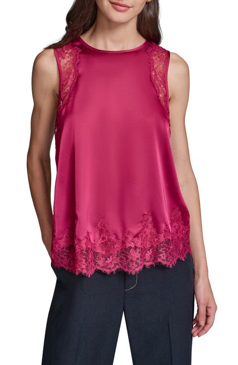 Eyelash Lace Trim Satin Tank