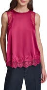 KARL LAGERFELD PARIS Eyelash Lace Trim Satin Tank