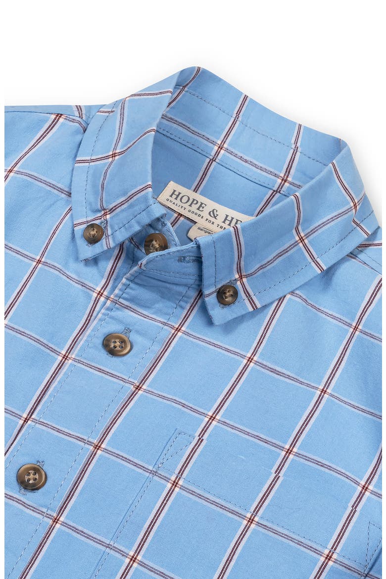 Kids' Organic Long Sleeve Stretch Poplin Shirt, Alternate, color, Blueberry Plaid
