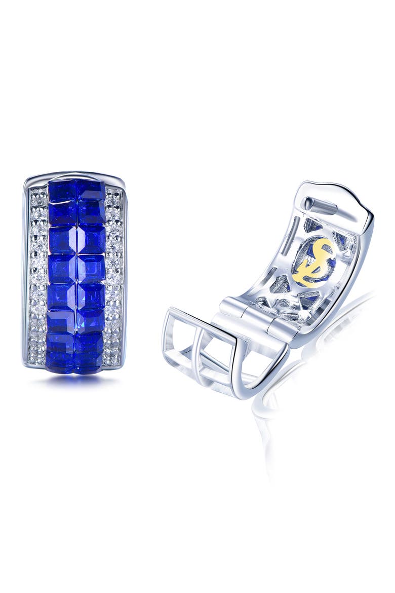 Cubic Zirconia Huggie Hoop Earrings, Alternate, color, BLUE