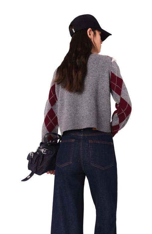 Maje Cropped Argyle Sweater In Black