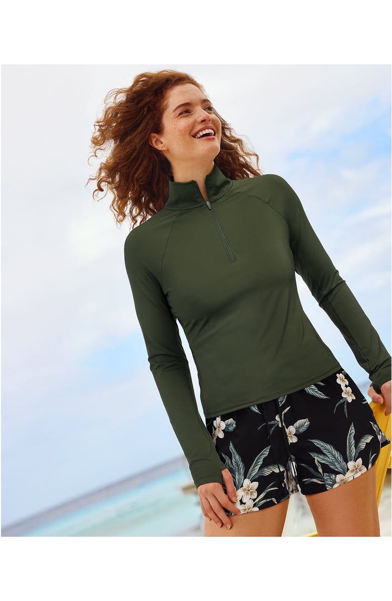 Lands' End Long Sleeve Rash Guard Cover-up UPF 50, Alternate, color, Rich Olive Green