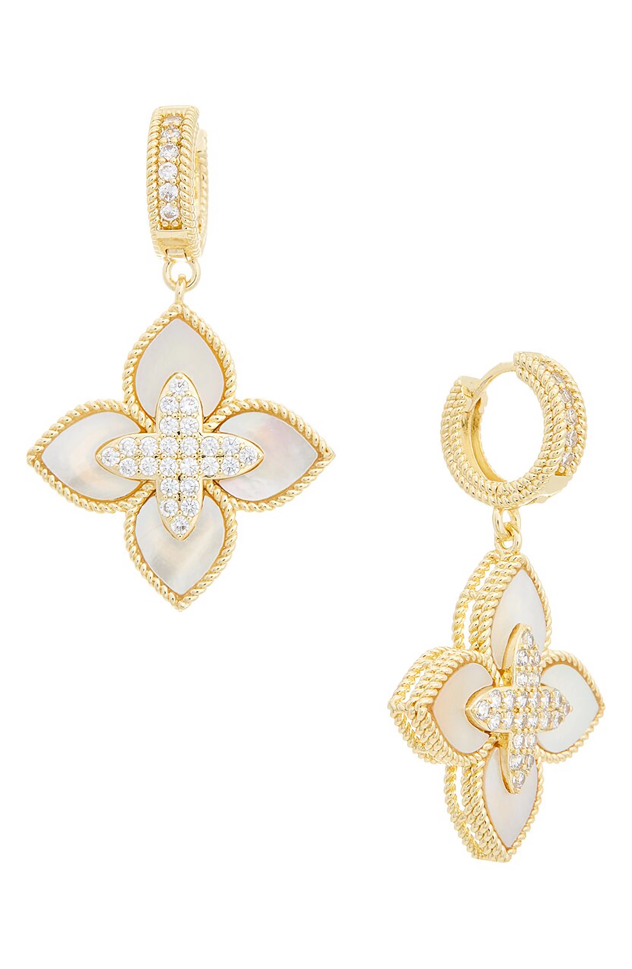 Juvell Cubic Zirconia Clover Drop Huggie Hoop Earrings
